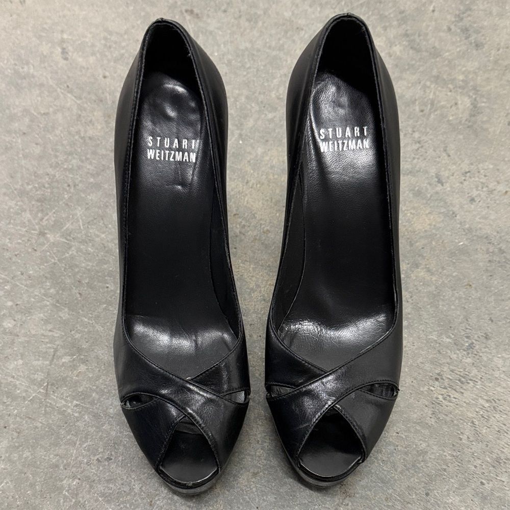 Stuart Weitzman Classic Black Peep Toe Heels